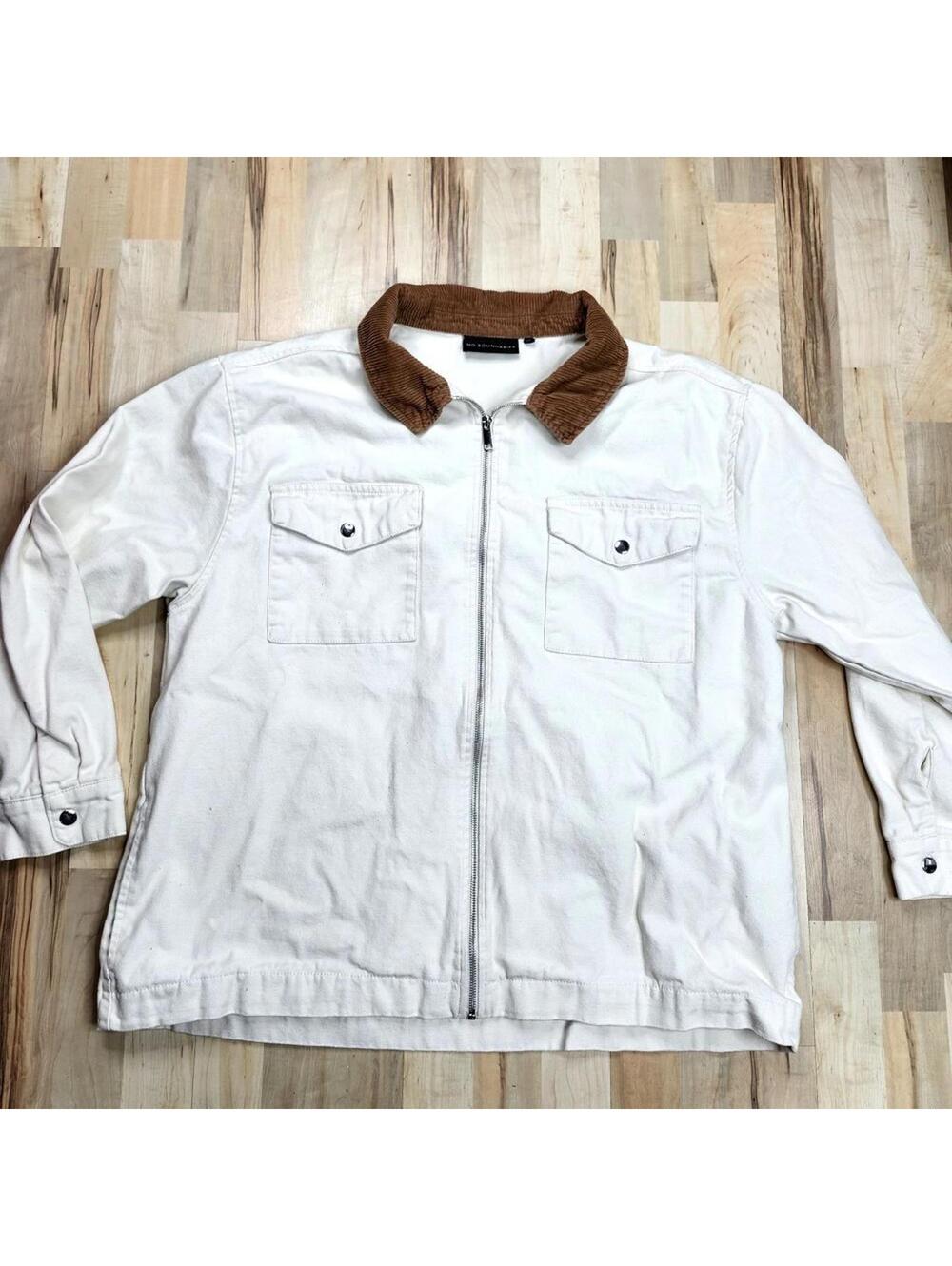 No Boundaries Corduroy Collar Utility Jacket 2XL Beige Cotton Zip Front